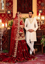 Pakistani Red Zardozi Net & Rawsilk Bridal Gharara (3-Piece) - Image 6