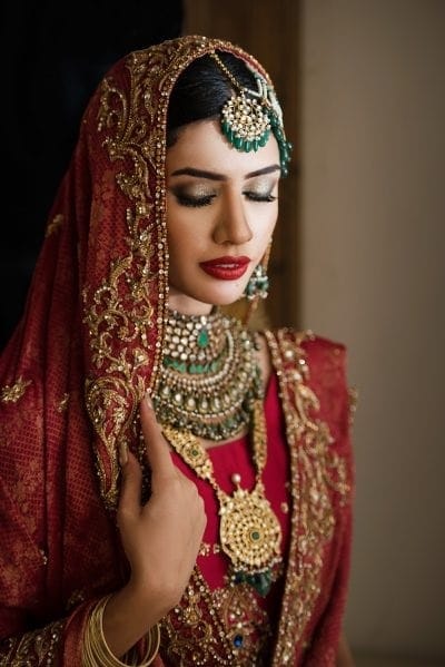 Scarlet Red Zardozi Satin Bridal Gharara (3-Piece) - Image 2