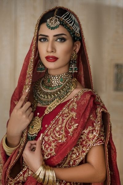 Scarlet Red Zardozi Satin Bridal Gharara (3-Piece) - Image 3