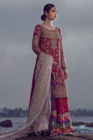 Crimson Kaamdani Silk Gharara Set (3-Piece) - Image 3
