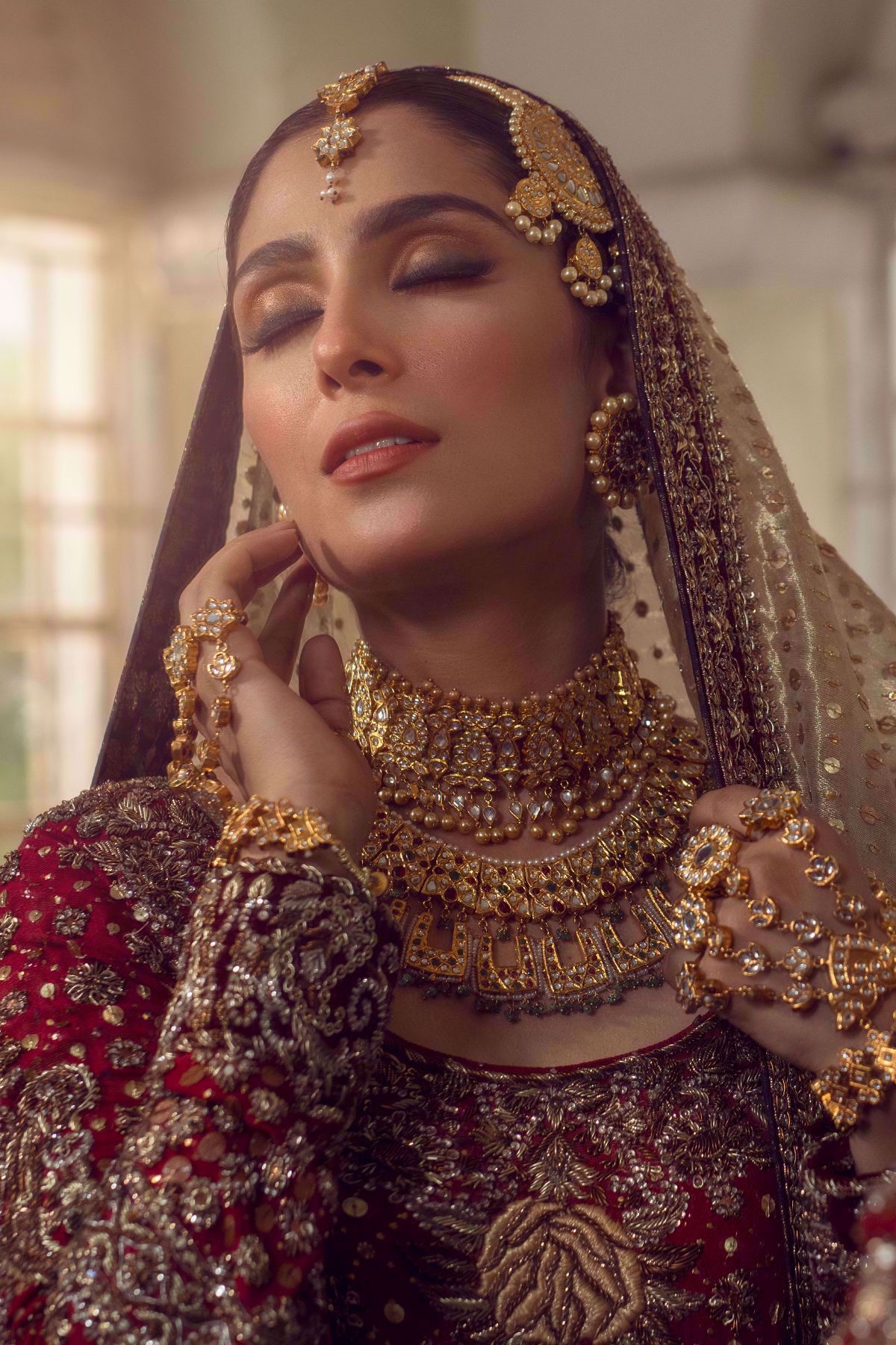 Pakistani Raspberry Pink Embroidered Silk Net Bridal Gharara (3-Piece) - Image 9