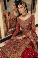 Cherry Red Embellished Silk Bridal Gharara (3-Piece) - Image 3