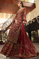 Cherry Red Embellished Silk Bridal Gharara (3-Piece) - Image 5