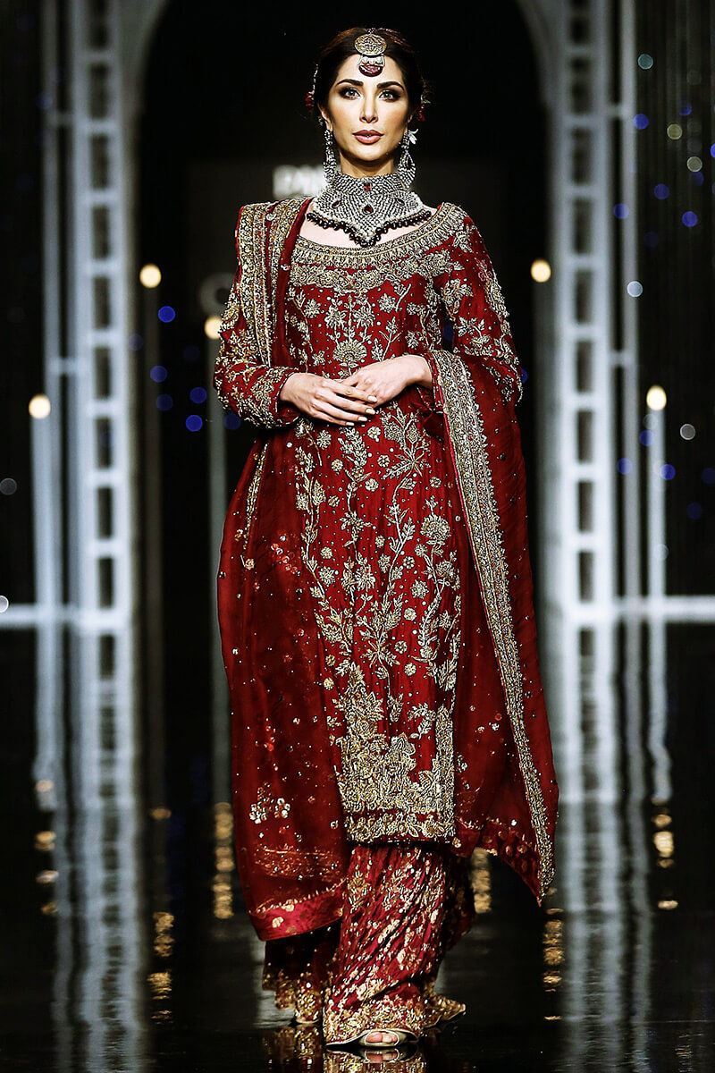 Pakistani Deep Red Zardozi Silk Bridal Gharara (3-Piece) - Image 2