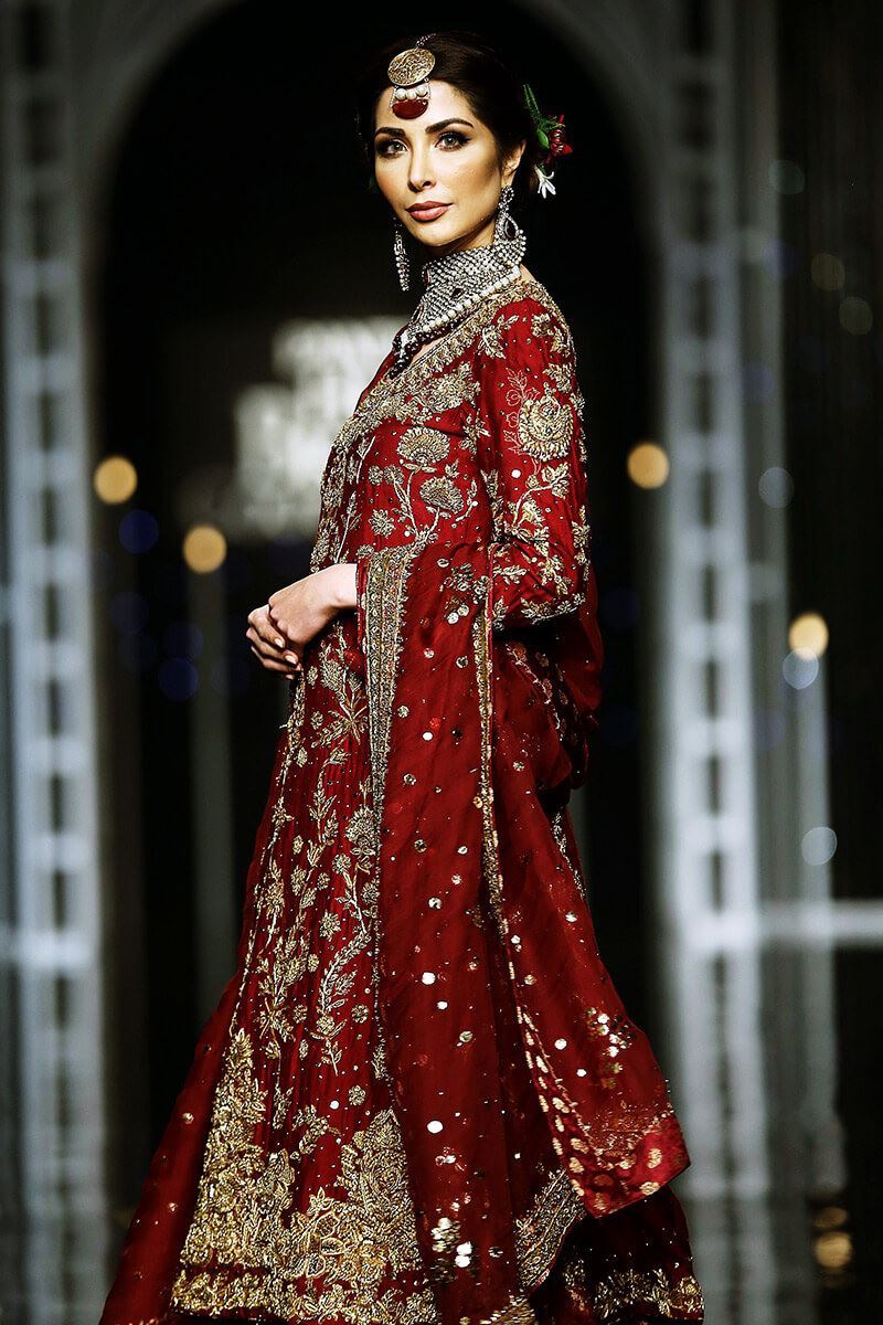 Pakistani Deep Red Zardozi Silk Bridal Gharara (3-Piece) - Image 5