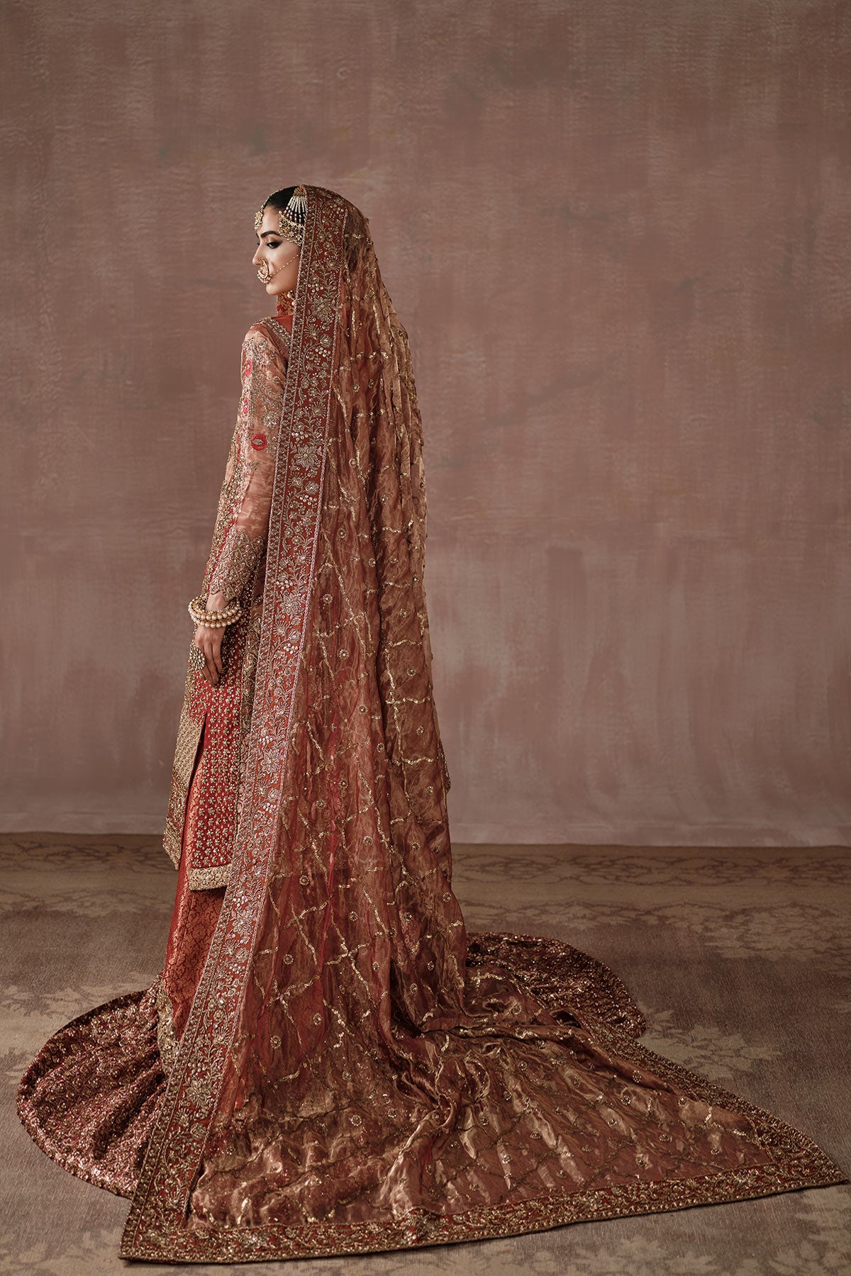 Deep Red Zardozi Silk Farshi Gharara (3-Piece) - Image 2