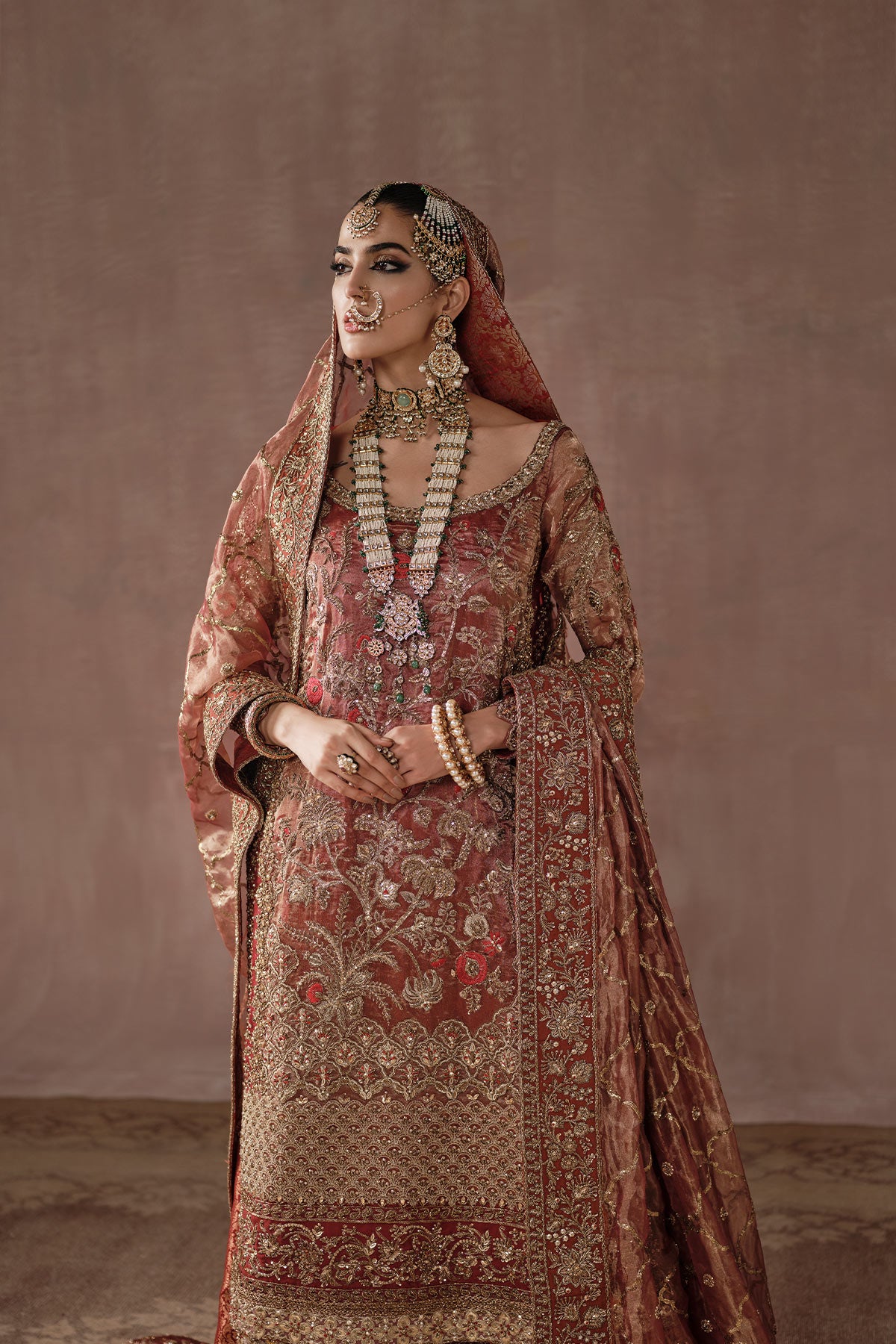 Indian Deep Red Zardozi Silk Farshi Gharara (3-Piece) - Image 4