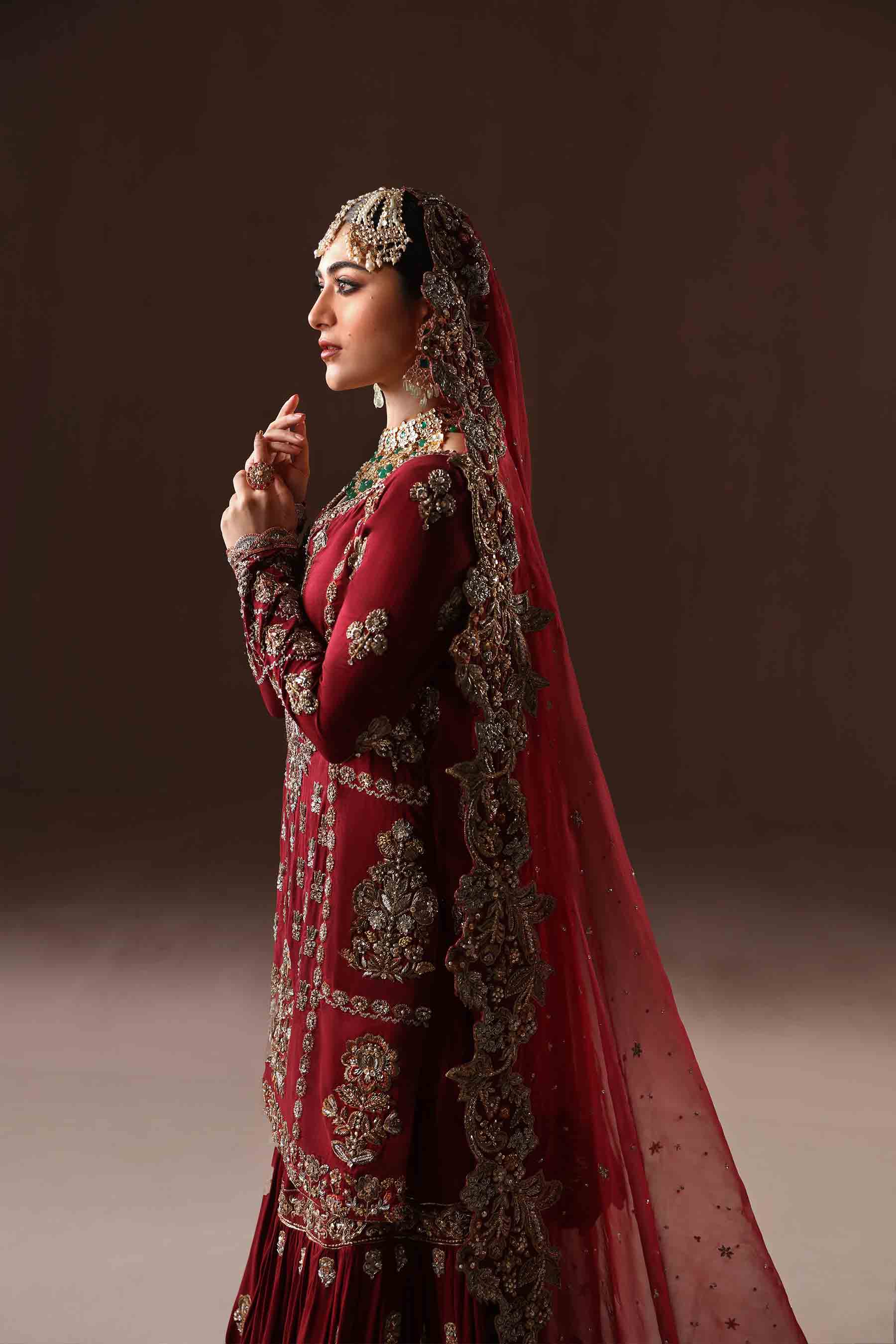 Deep Red Zardozi Resham Silk Bridal Gharara (3-Piece) - Image 6