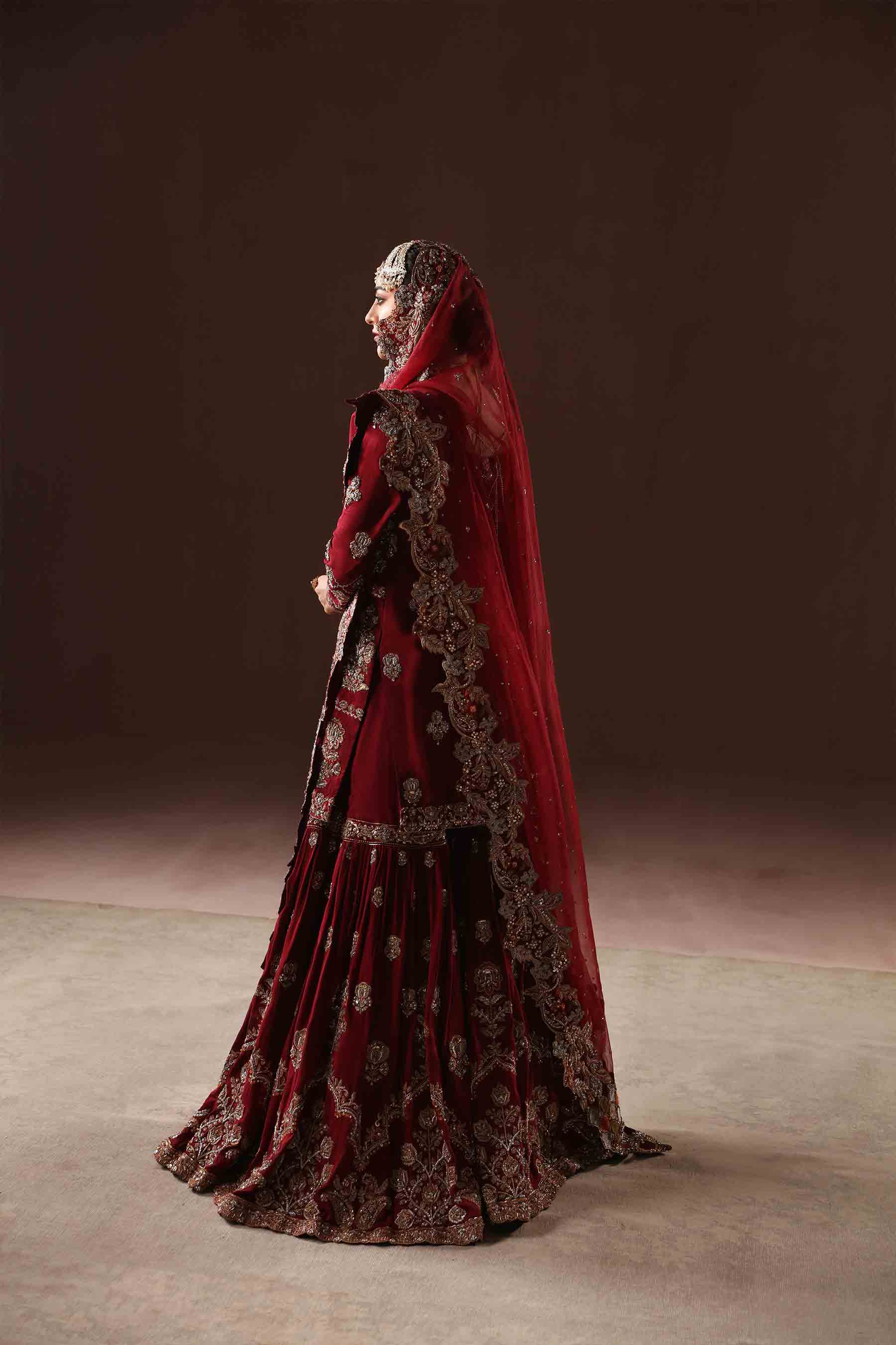 Deep Red Zardozi Resham Silk Bridal Gharara (3-Piece) - Image 7