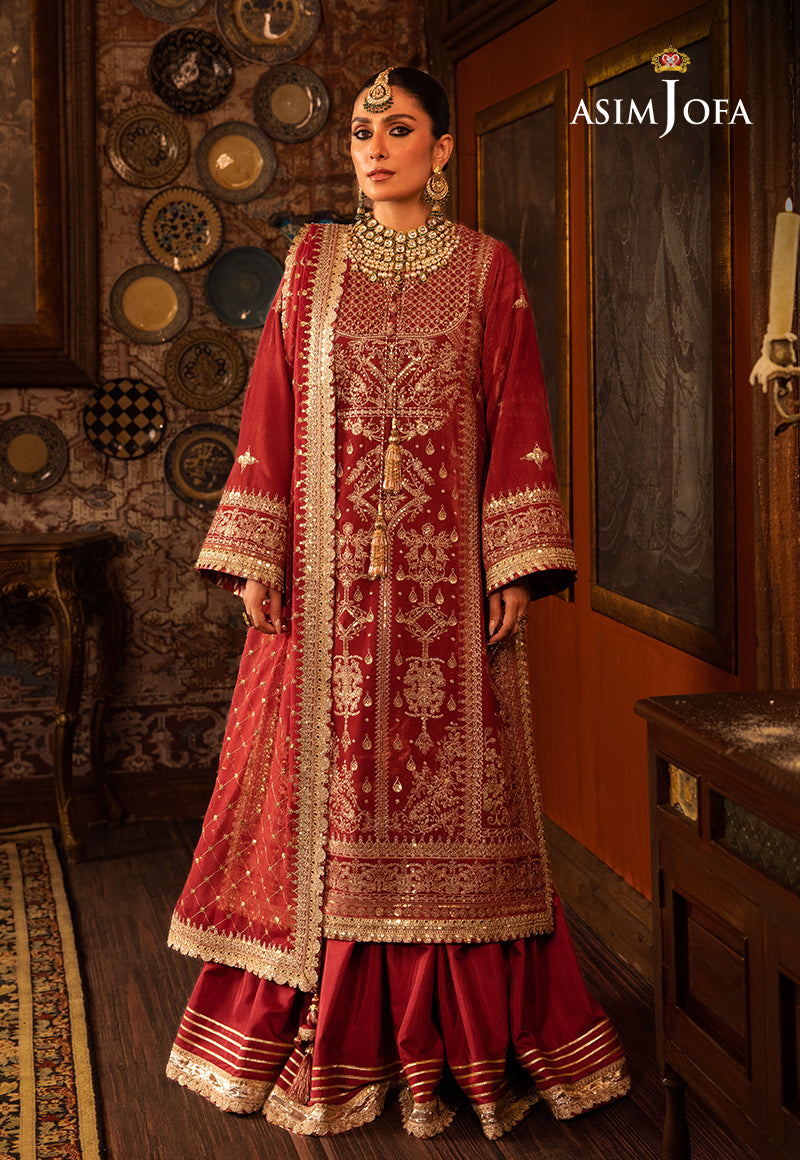 Deep Red Velvet Embroidered Gharara Set (3-Piece) - Image 1