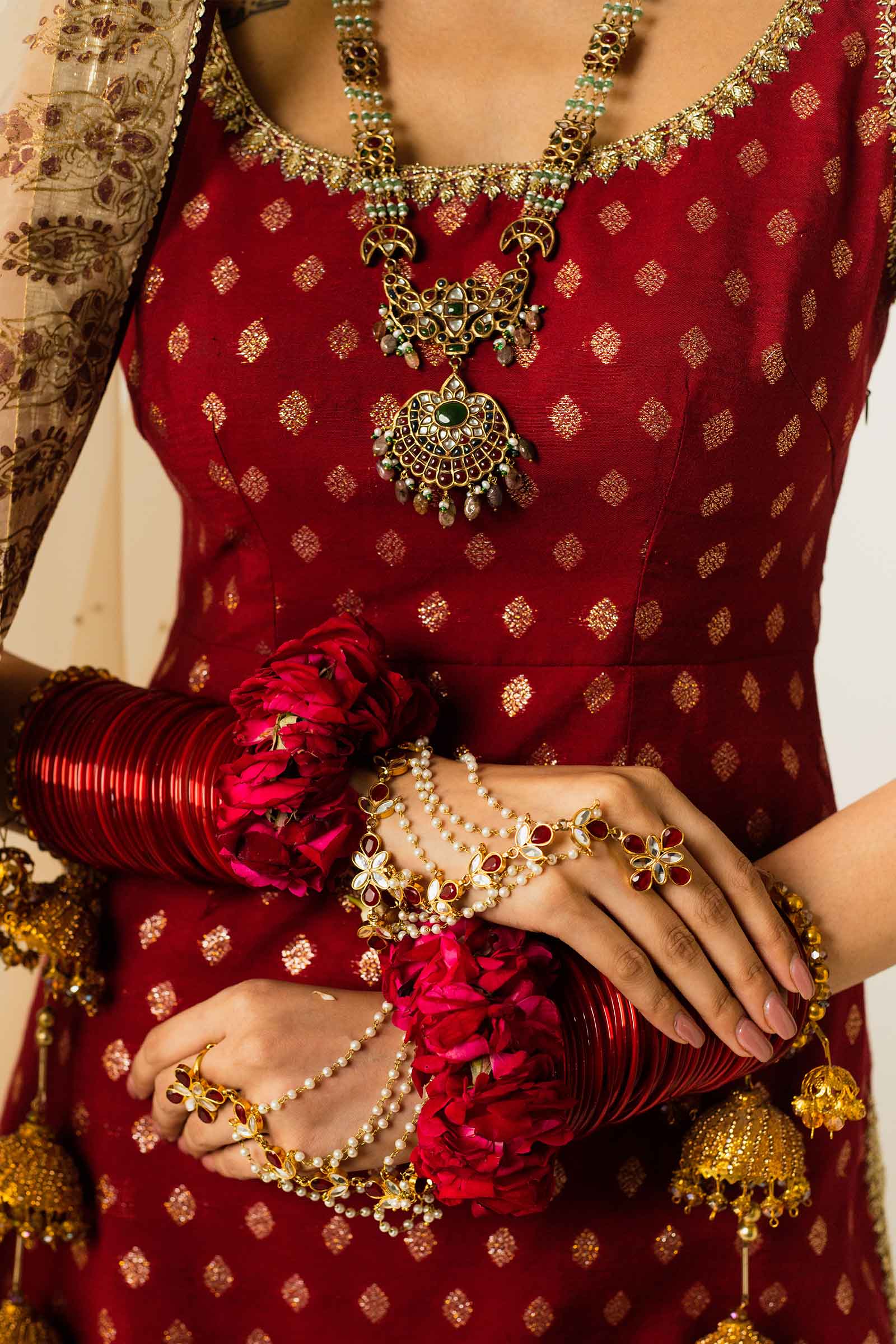 Deep Red Zardozi Zari Jacquard Gharara (3-Piece) - Image 5