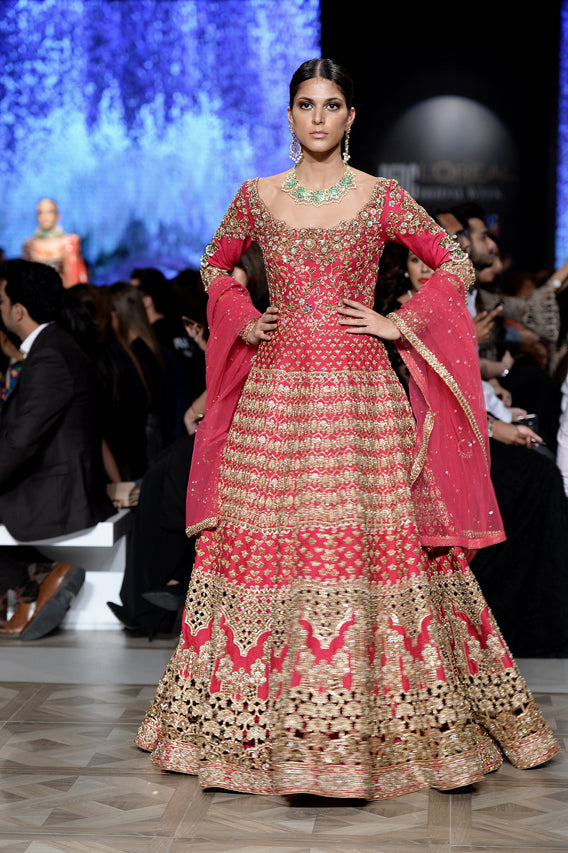 Vermillion Zardozi Jamawar Bridal Gown (2-Piece) - Image 5