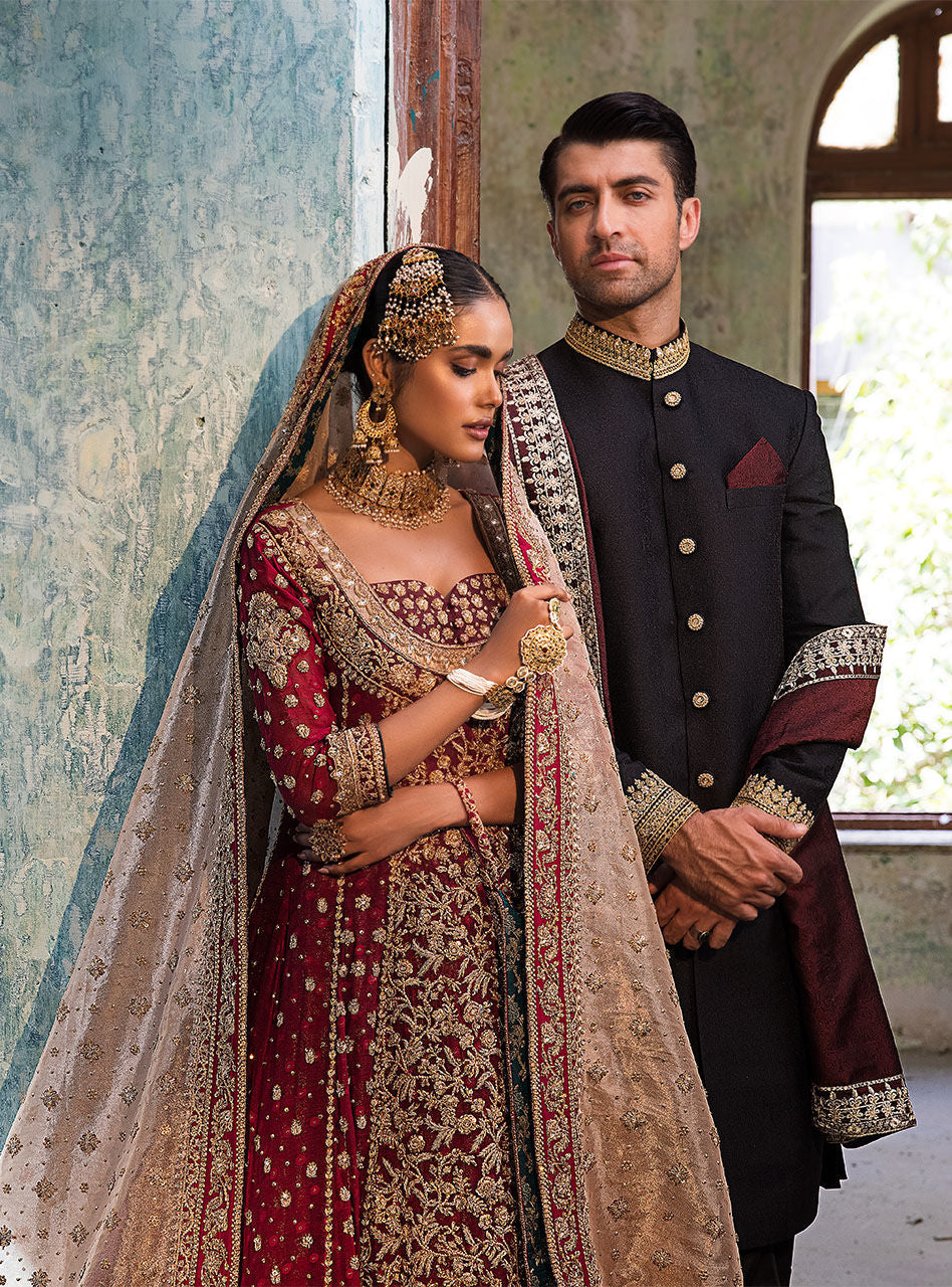 Deep Red Embroidered Khaadi Net Bridal Gown (3-Piece) - Image 15