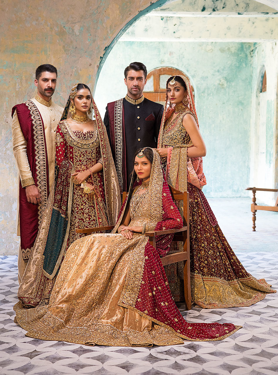 Pakistani Deep Red Embroidered Khaadi Net Bridal Gown (3-Piece) - Image 15