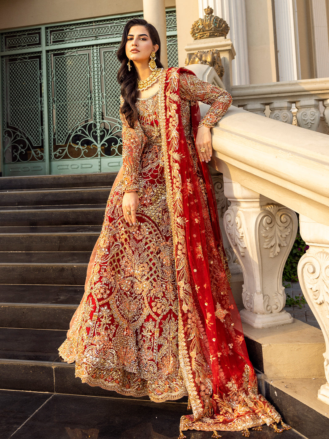 Deep Red Embellished Net Gown (2-Piece) - Image 3