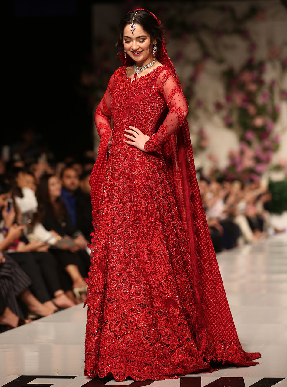 Ruby Red Embellished Net Bridal Gown (2-Piece) - Image 1