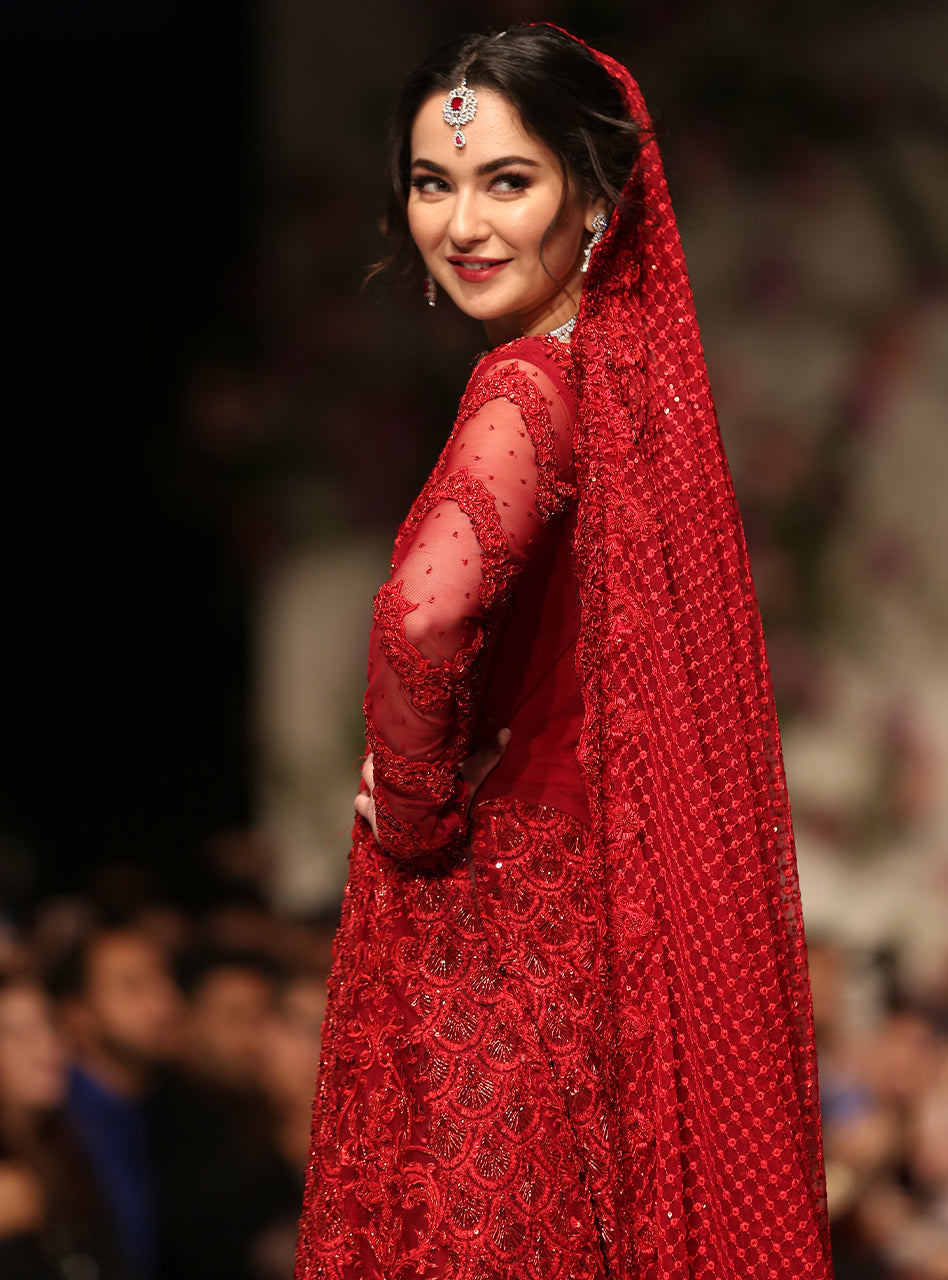 Ruby Red Embellished Net Bridal Gown (2-Piece) - Image 2