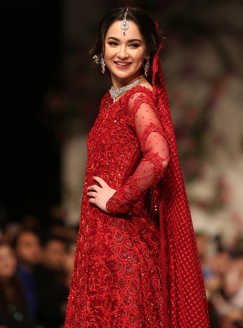 Ruby Red Embellished Net Bridal Gown (2-Piece) - Image 3