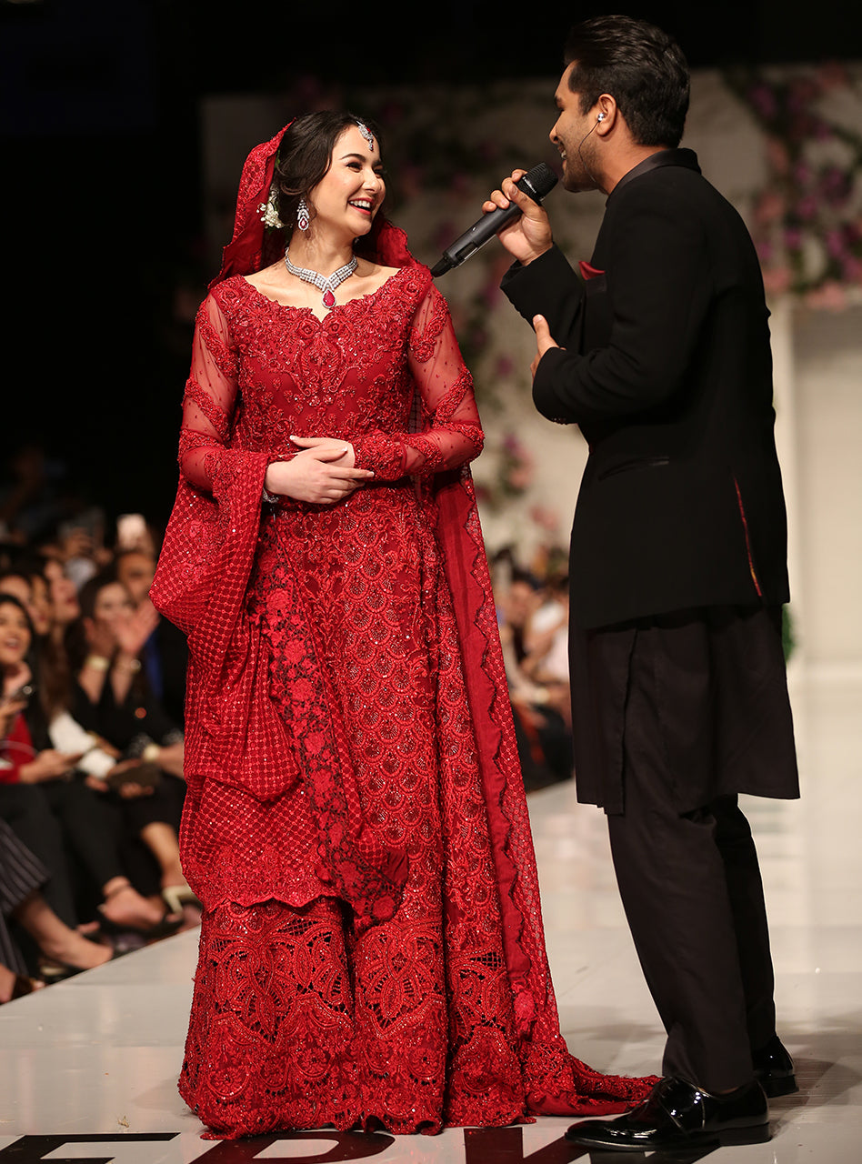 Ruby Red Embellished Net Bridal Gown (2-Piece) - Image 4