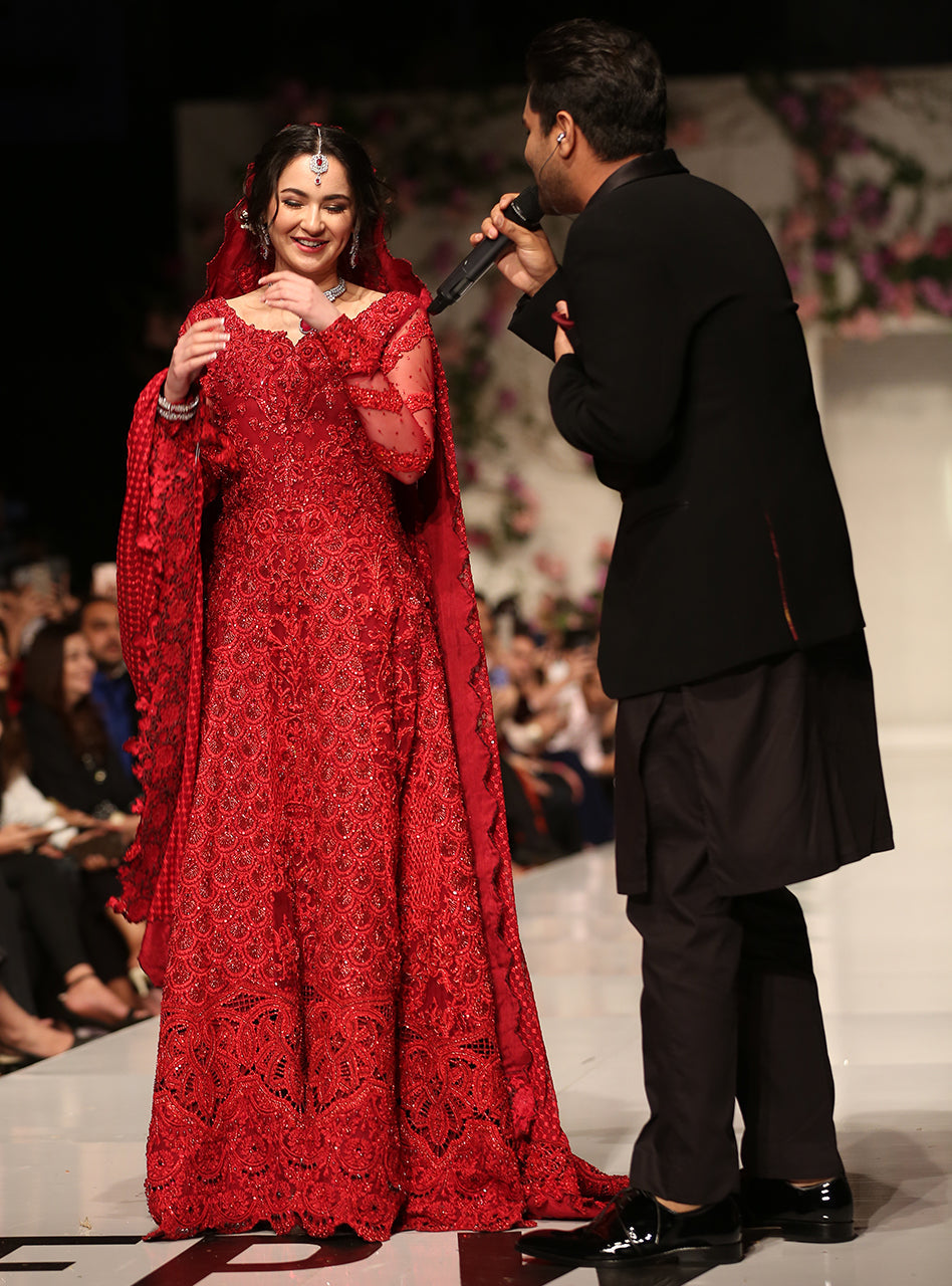 Ruby Red Embellished Net Bridal Gown (2-Piece) - Image 5