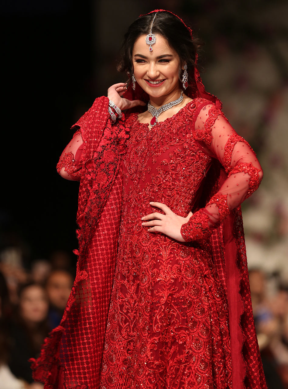 Ruby Red Embellished Net Bridal Gown (2-Piece) - Image 6