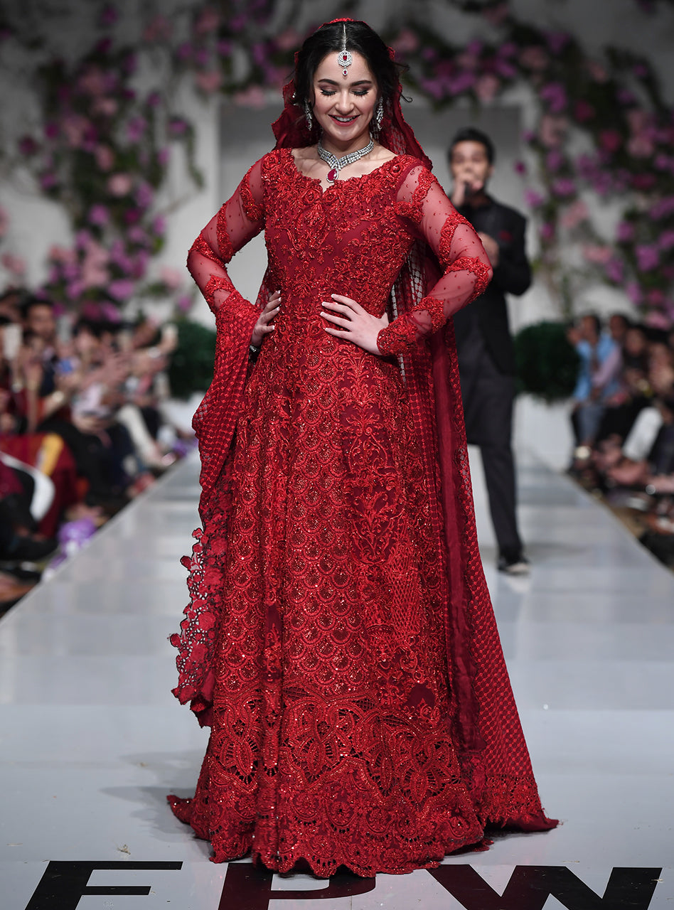 Ruby Red Embellished Net Bridal Gown (2-Piece) - Image 7