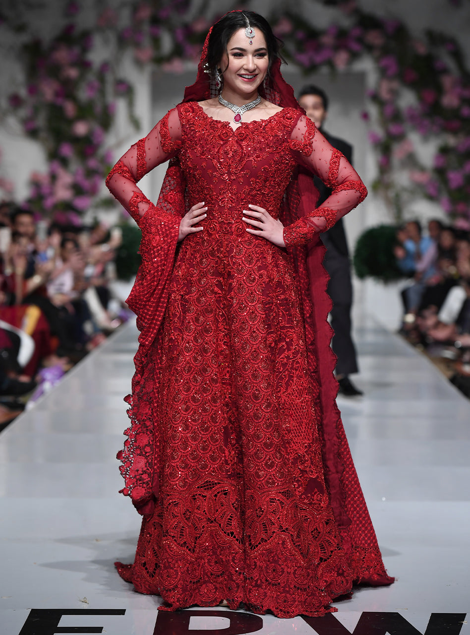 Ruby Red Embellished Net Bridal Gown (2-Piece) - Image 8