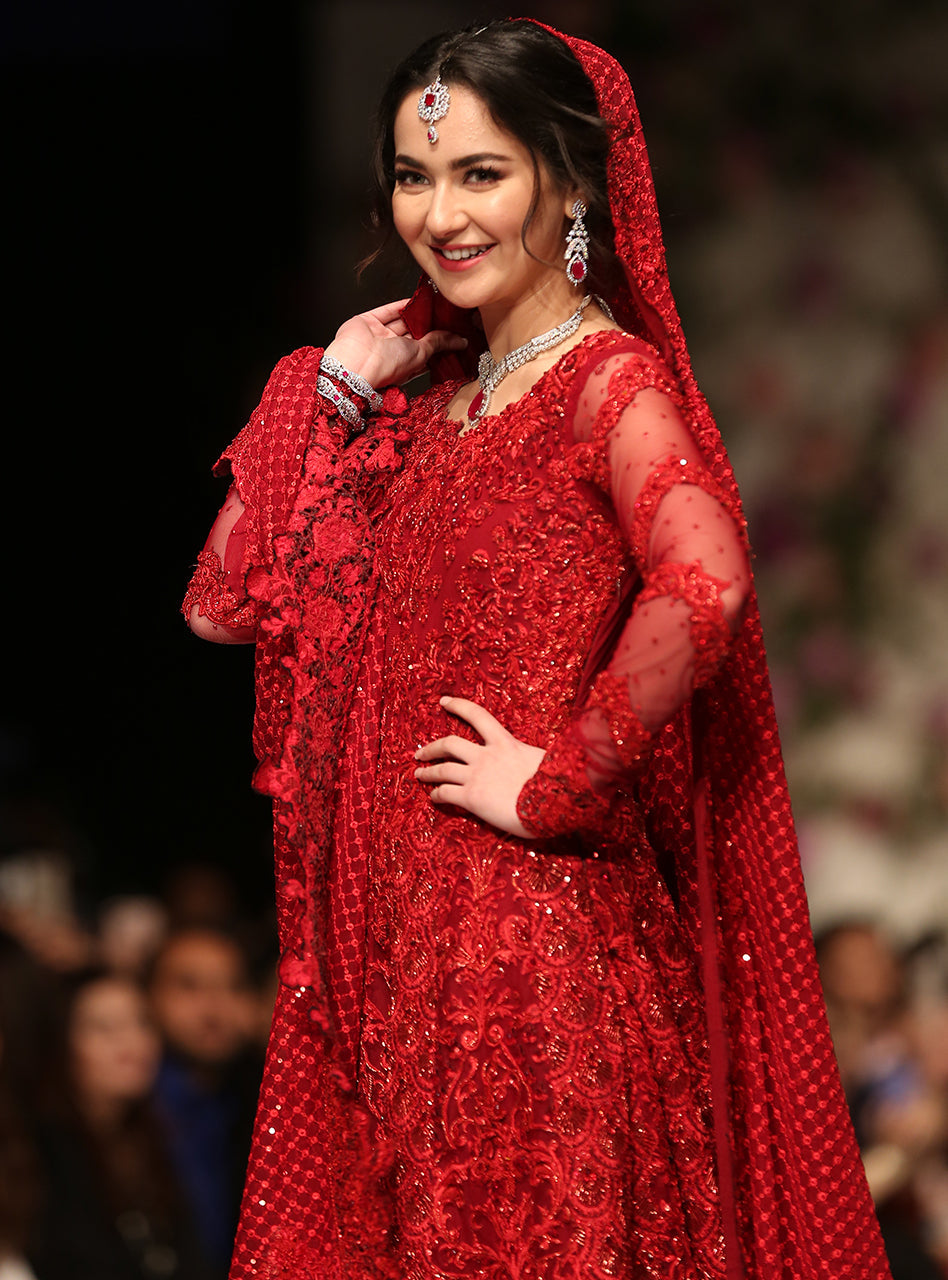 Ruby Red Embellished Net Bridal Gown (2-Piece) - Image 9