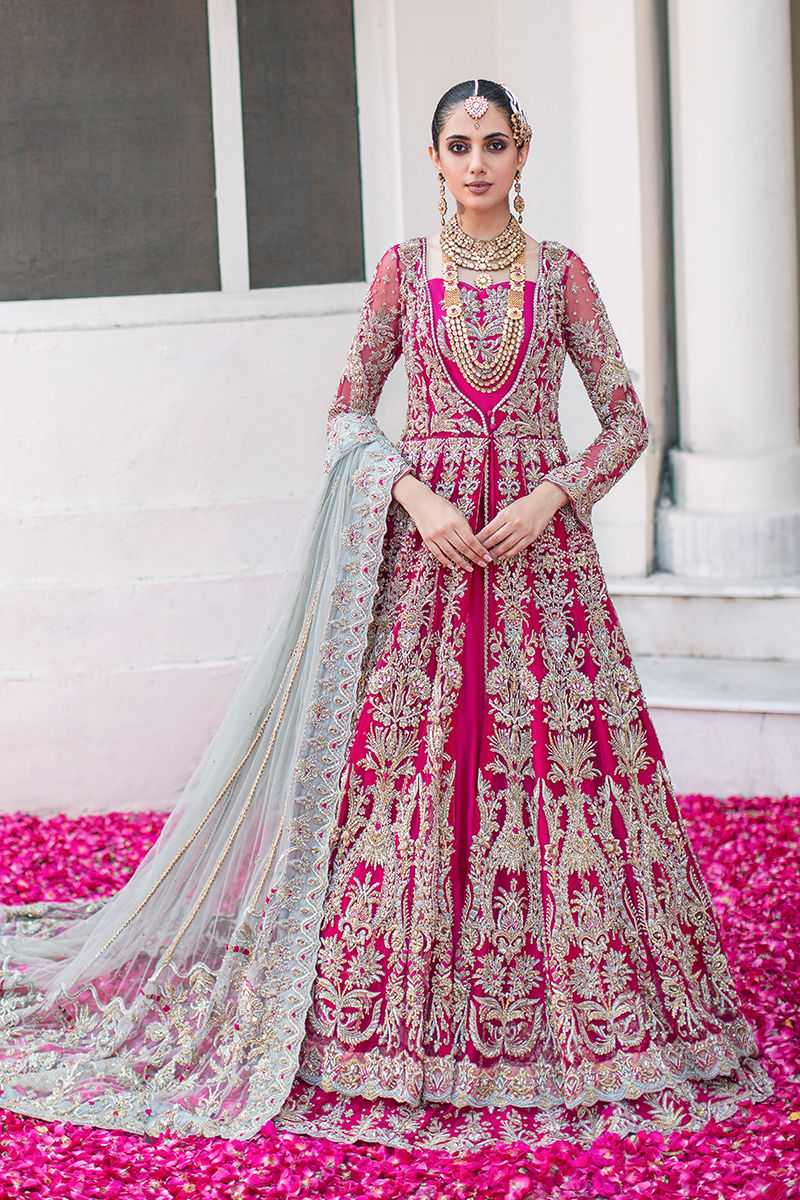 Pakistani Red Zardozi Embellished Silk Bridal Gown (2-Piece) - Image 1