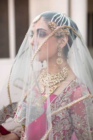 Pakistani Red Zardozi Embellished Silk Bridal Gown (2-Piece) - Image 5