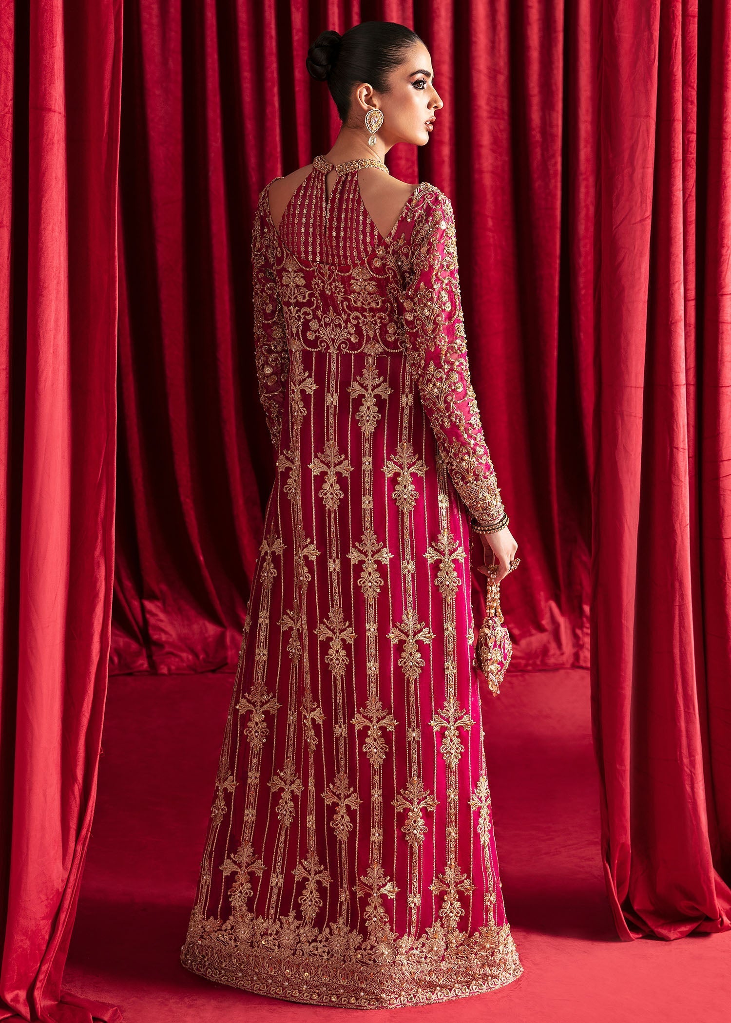 Pakistani Raspberry Embroidered Organza Gown (3-Piece) - Image 6