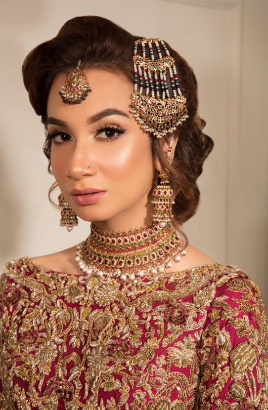 Pakistani Deep Red Embroidered Organza Mermaid Gown (1-Pc) - Image 4