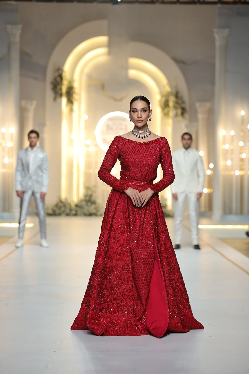 Red Hand-Embellished Pure Raw Silk Bridal Gown (1-Pc) - Image 1