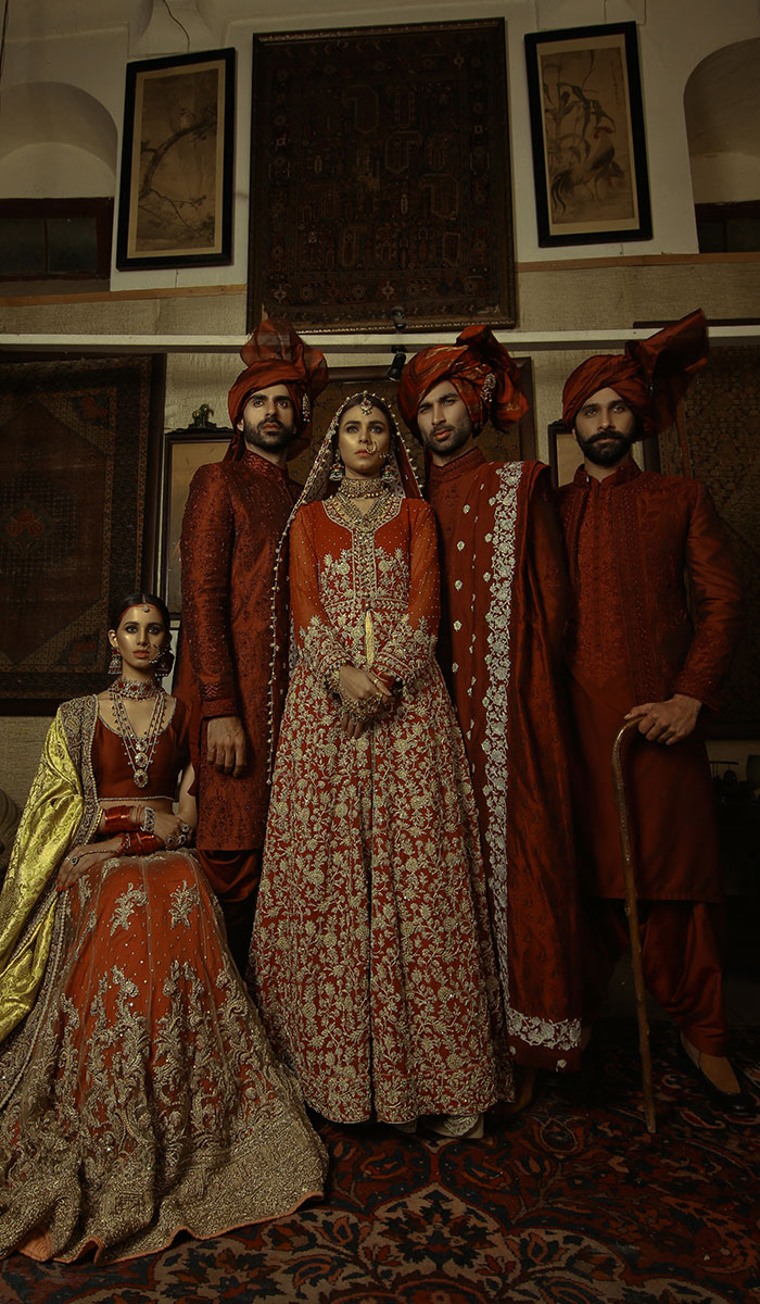 Deep Red Zardozi Raw Silk Bridal Gown (2-Piece) - Image 1