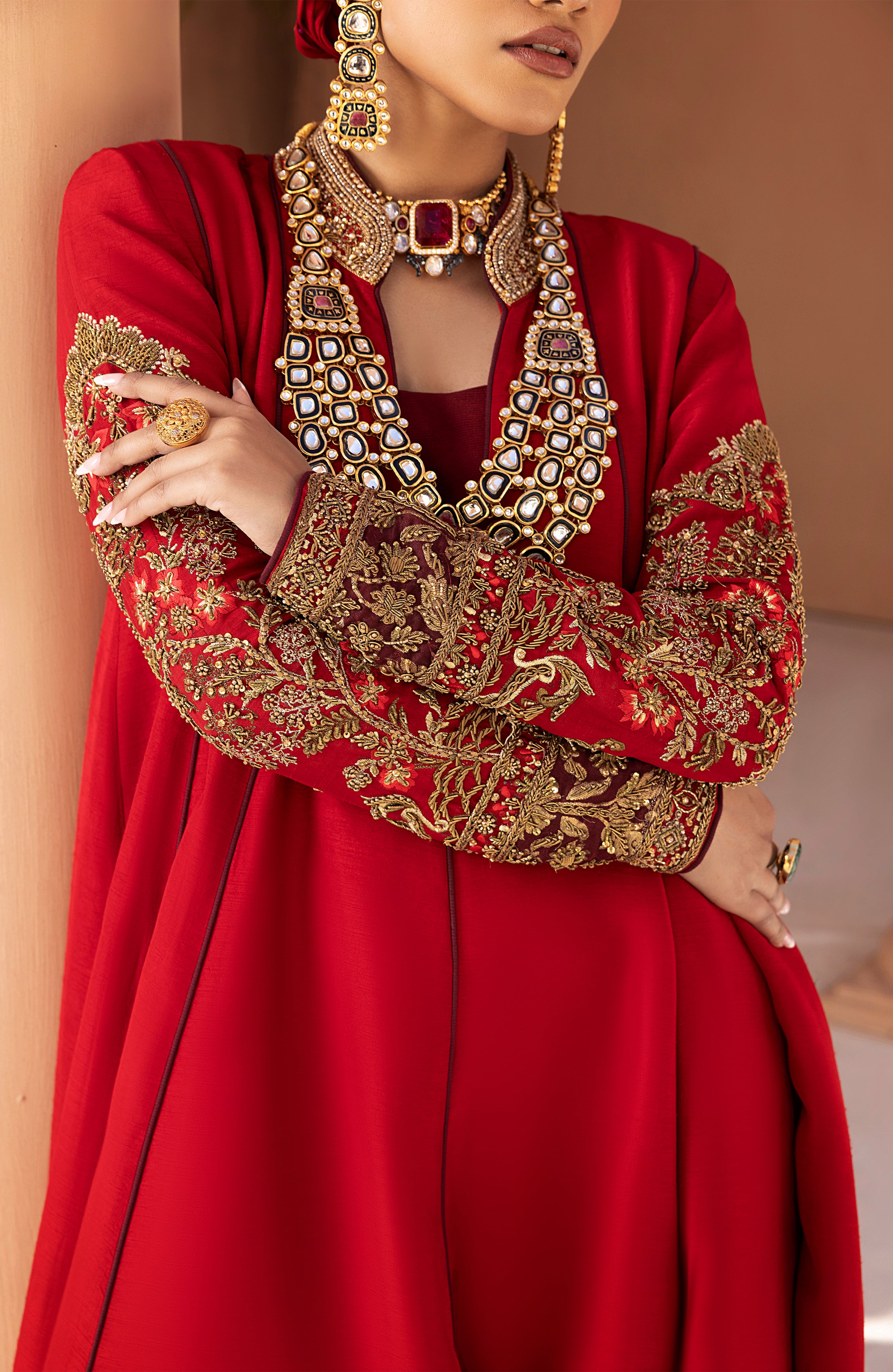 Ruby Red Embroidered Silk Blend Gown (1-Pc) - Image 11