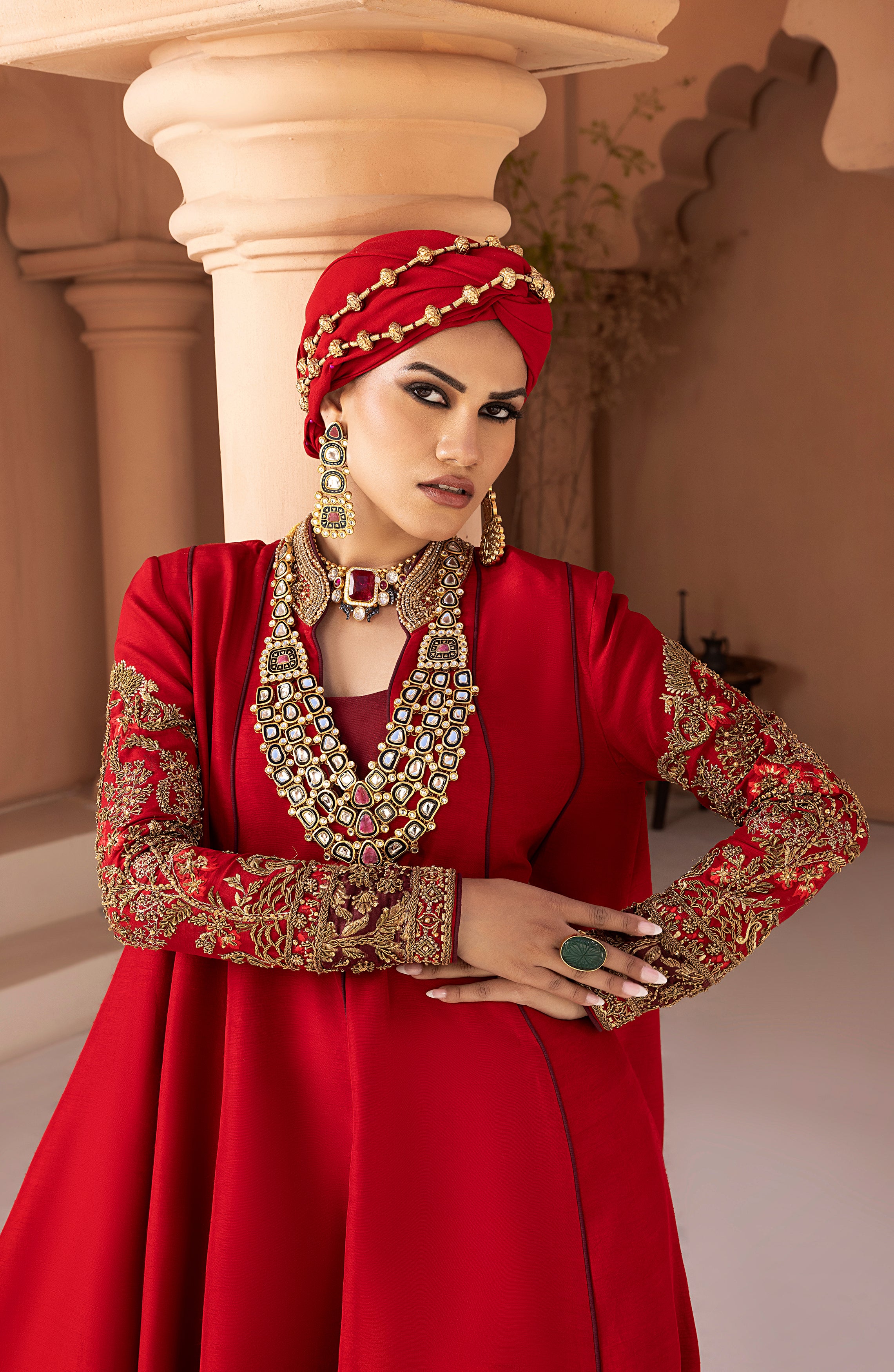 Ruby Red Embroidered Silk Blend Gown (1-Pc) - Image 2