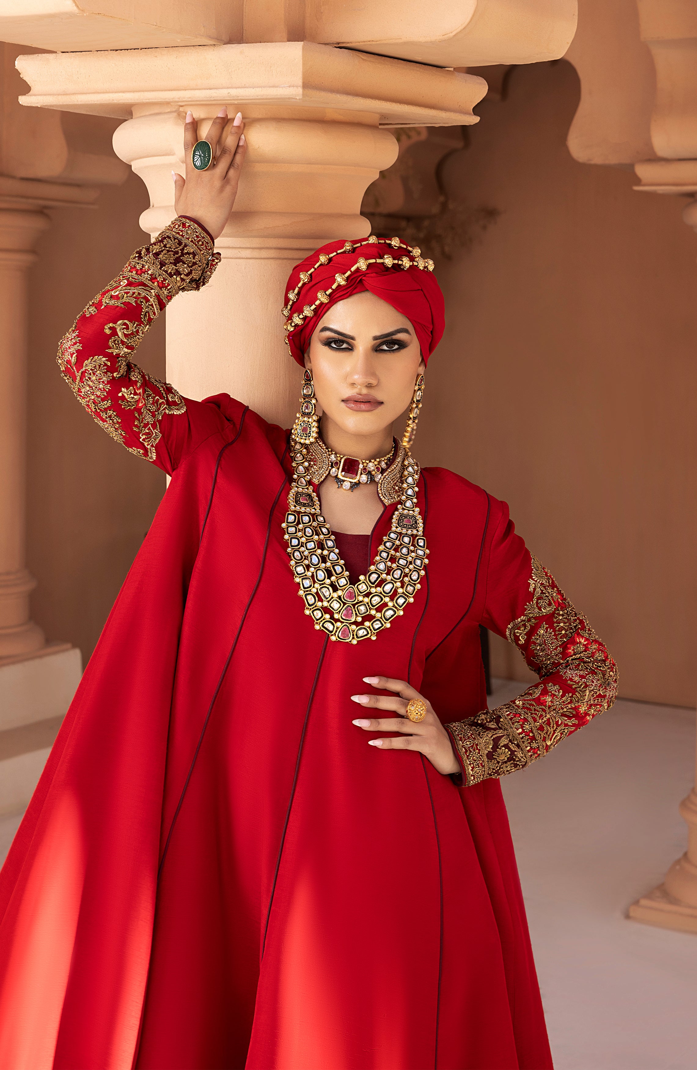 Ruby Red Embroidered Silk Blend Gown (1-Pc) - Image 3