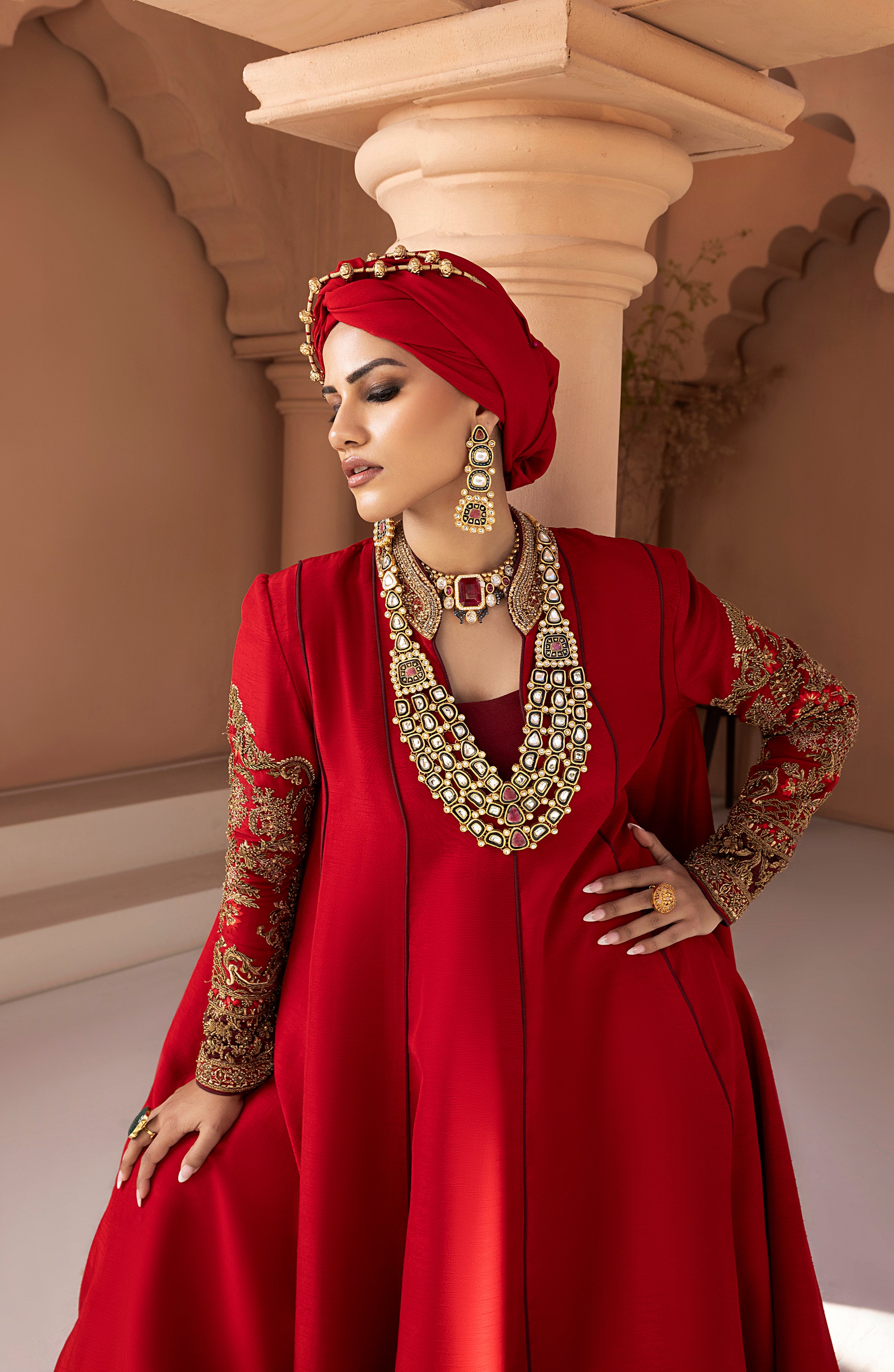 Ruby Red Embroidered Silk Blend Gown (1-Pc) - Image 4
