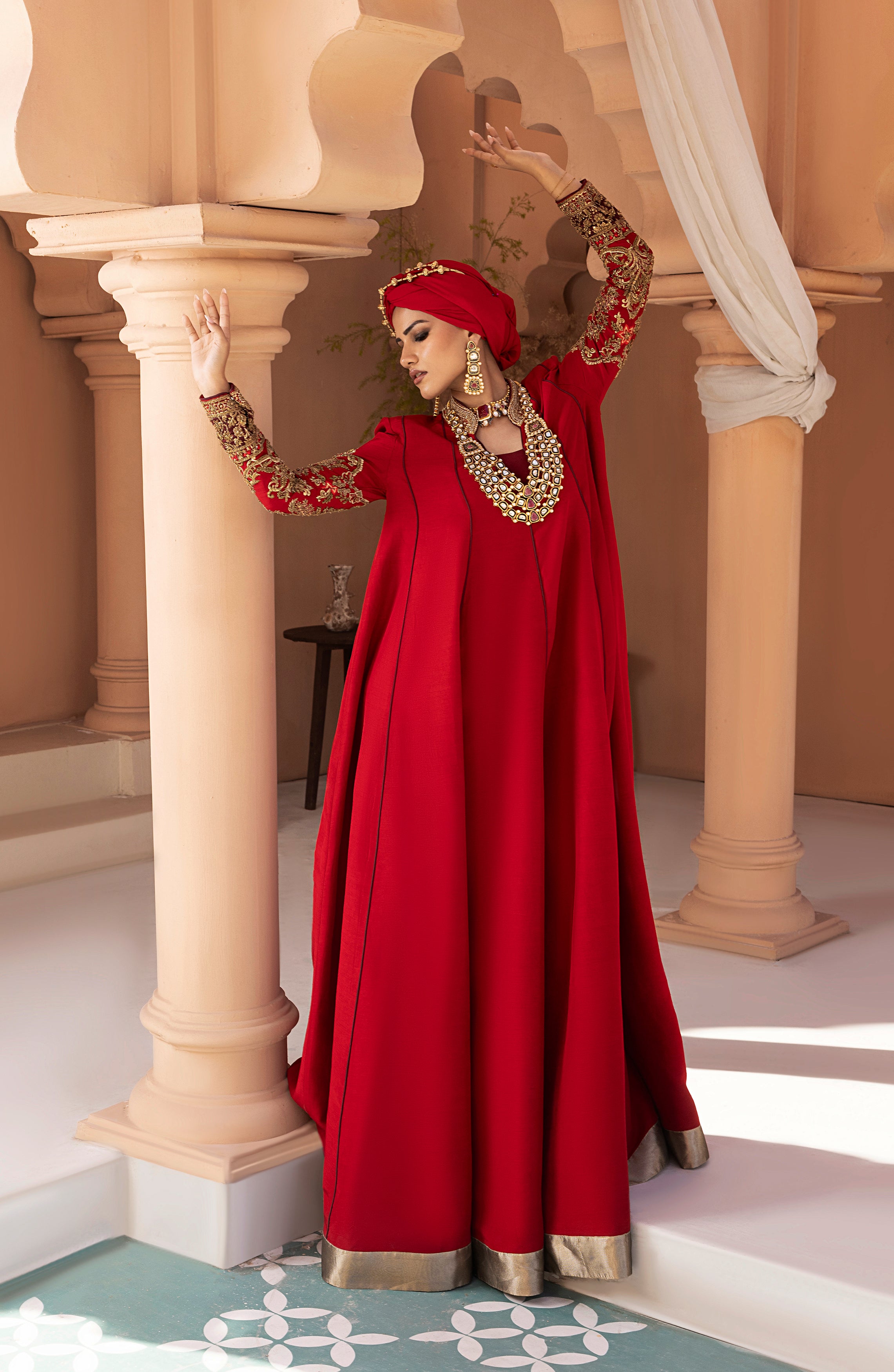 Ruby Red Embroidered Silk Blend Gown (1-Pc) - Image 5