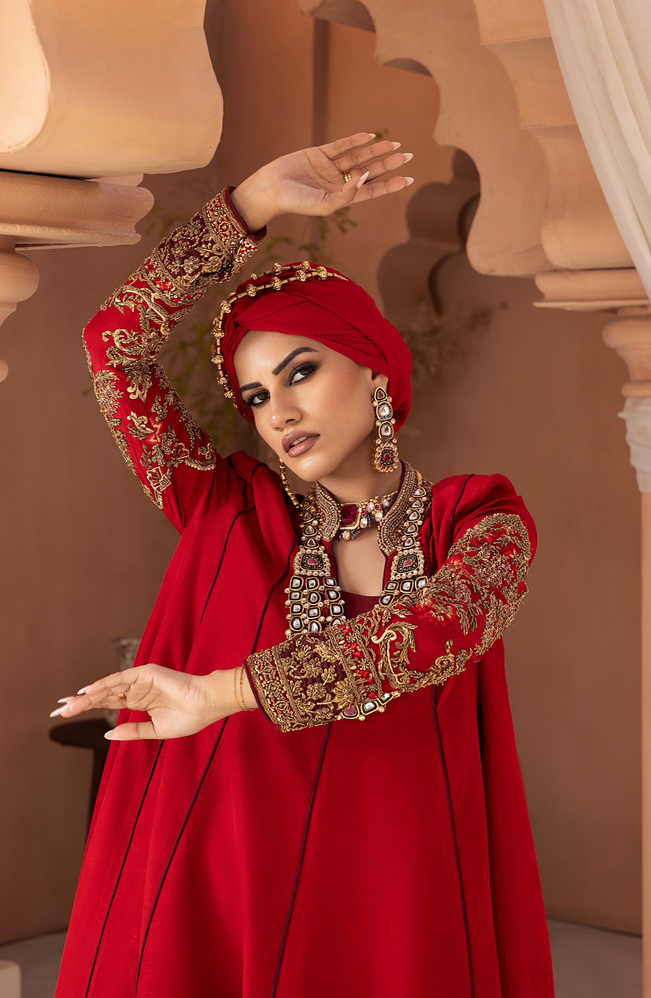 Ruby Red Embroidered Silk Blend Gown (1-Pc) - Image 6