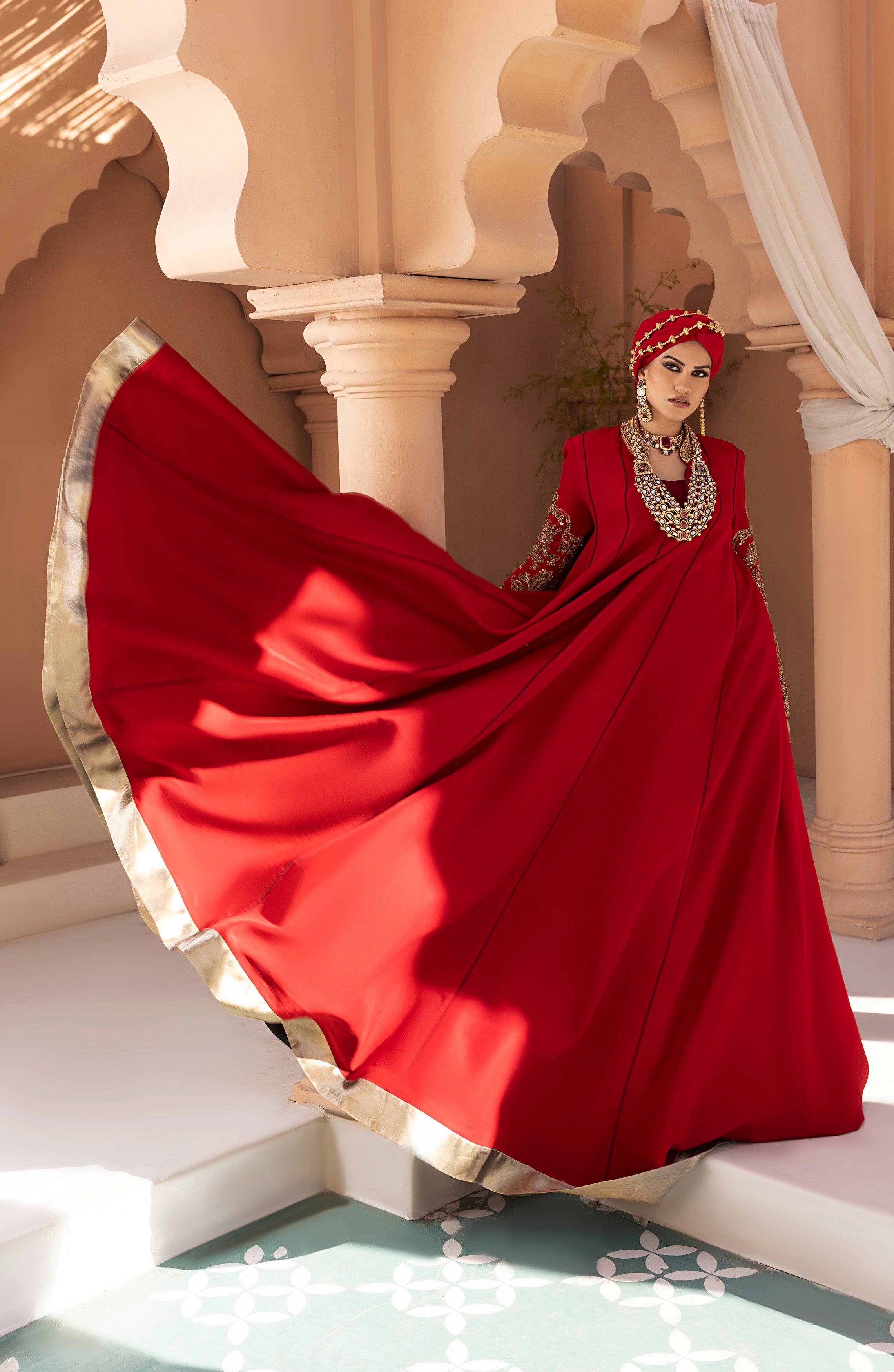 Ruby Red Embroidered Silk Blend Gown (1-Pc) - Image 7