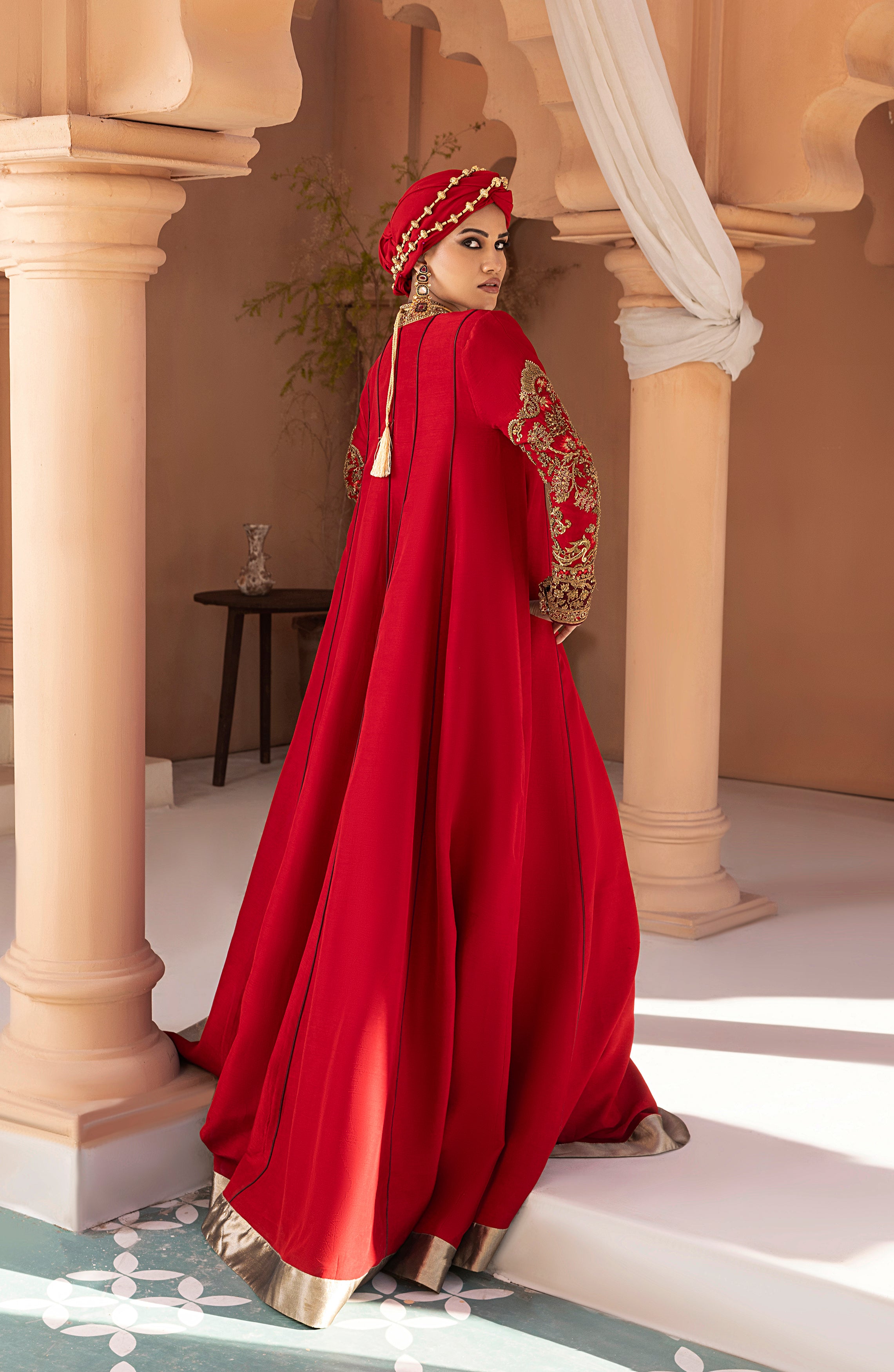 Ruby Red Embroidered Silk Blend Gown (1-Pc) - Image 8