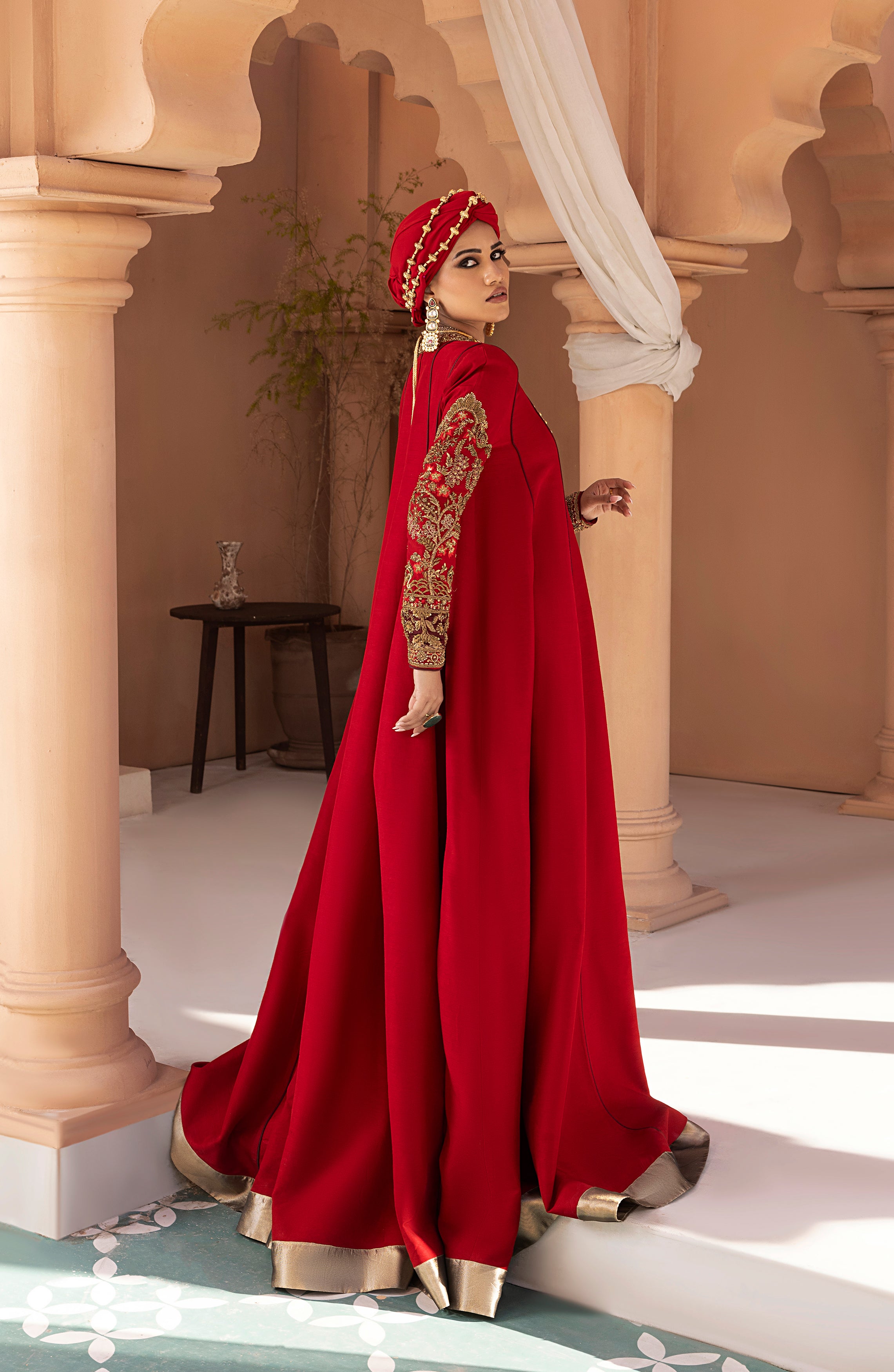 Ruby Red Embroidered Silk Blend Gown (1-Pc) - Image 9