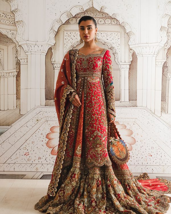 Crimson Zardozi Embroidered Silk Blend Bridal Gown (2-Piece) - Image 1