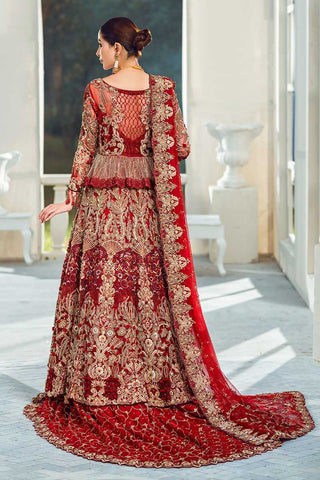 Pakistani Deep Red Zardozi & Ari Embroidered Bridal Gown (2-Piece) - Image 3