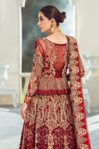 Pakistani Deep Red Zardozi & Ari Embroidered Bridal Gown (2-Piece) - Image 4