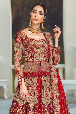 Pakistani Deep Red Zardozi & Ari Embroidered Bridal Gown (2-Piece) - Image 5