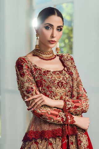 Pakistani Deep Red Zardozi & Ari Embroidered Bridal Gown (2-Piece) - Image 6