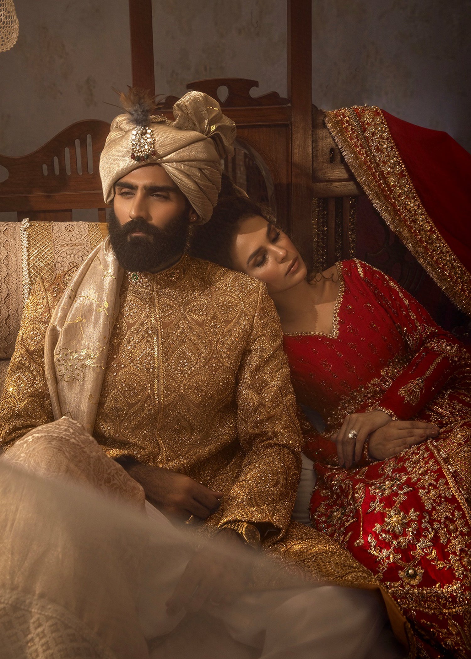 Pakistani Red Zardozi Silk Bridal Gown (2-Piece) - Image 3