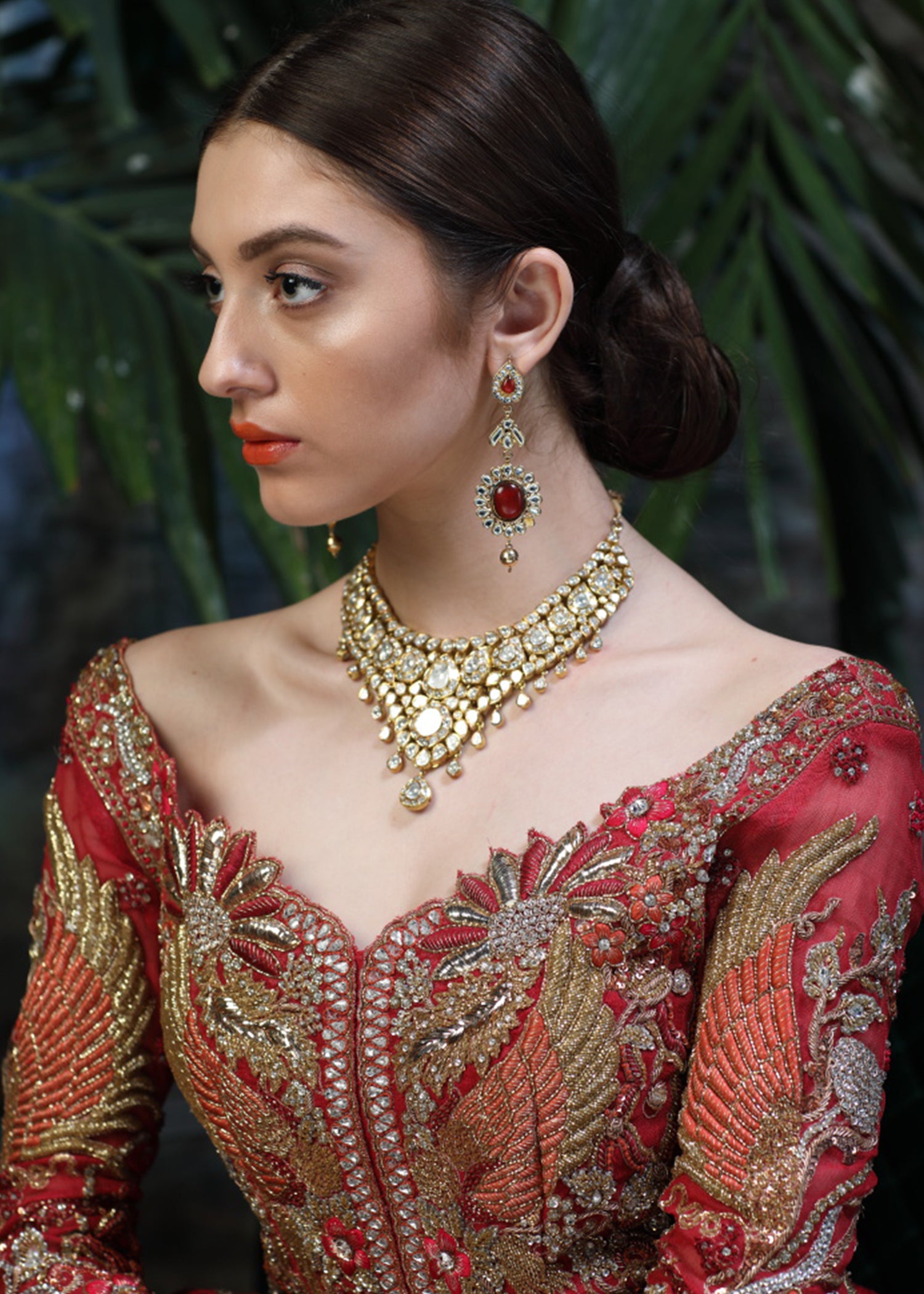 Deep Red Embellished Silk Bridal Gown (2-Piece) - Image 6